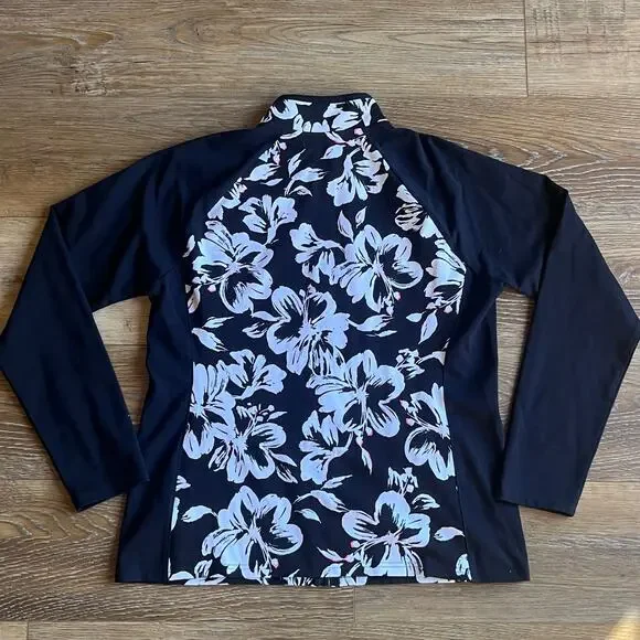 Lauren Ralph Lauren Active Floral Jacket L Full Zip Black Athletic Golf Preppy - Picture 4 of 6
